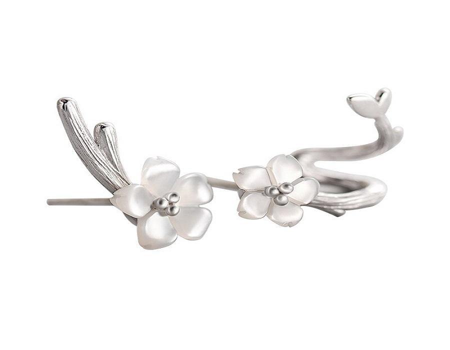 Silver Flower Round Cuff Earrings